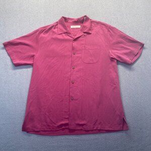 Tommy Bahama Mens Tropical Bliss Shirt 100% Silk, Pink Short Sleeves,Size Large